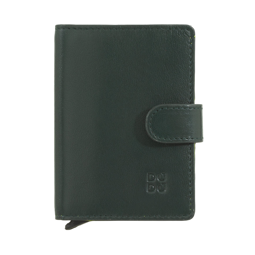 DUDU WALLE RFID MEN'S LEATHER REGISTER, Small miniwallet with aluminum cardprotector, banknotes and button closure