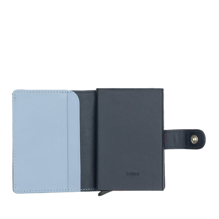 DUDU WALLE RFID MEN'S LEATHER REGISTER, Small miniwallet with aluminum cardprotector, banknotes and button closure