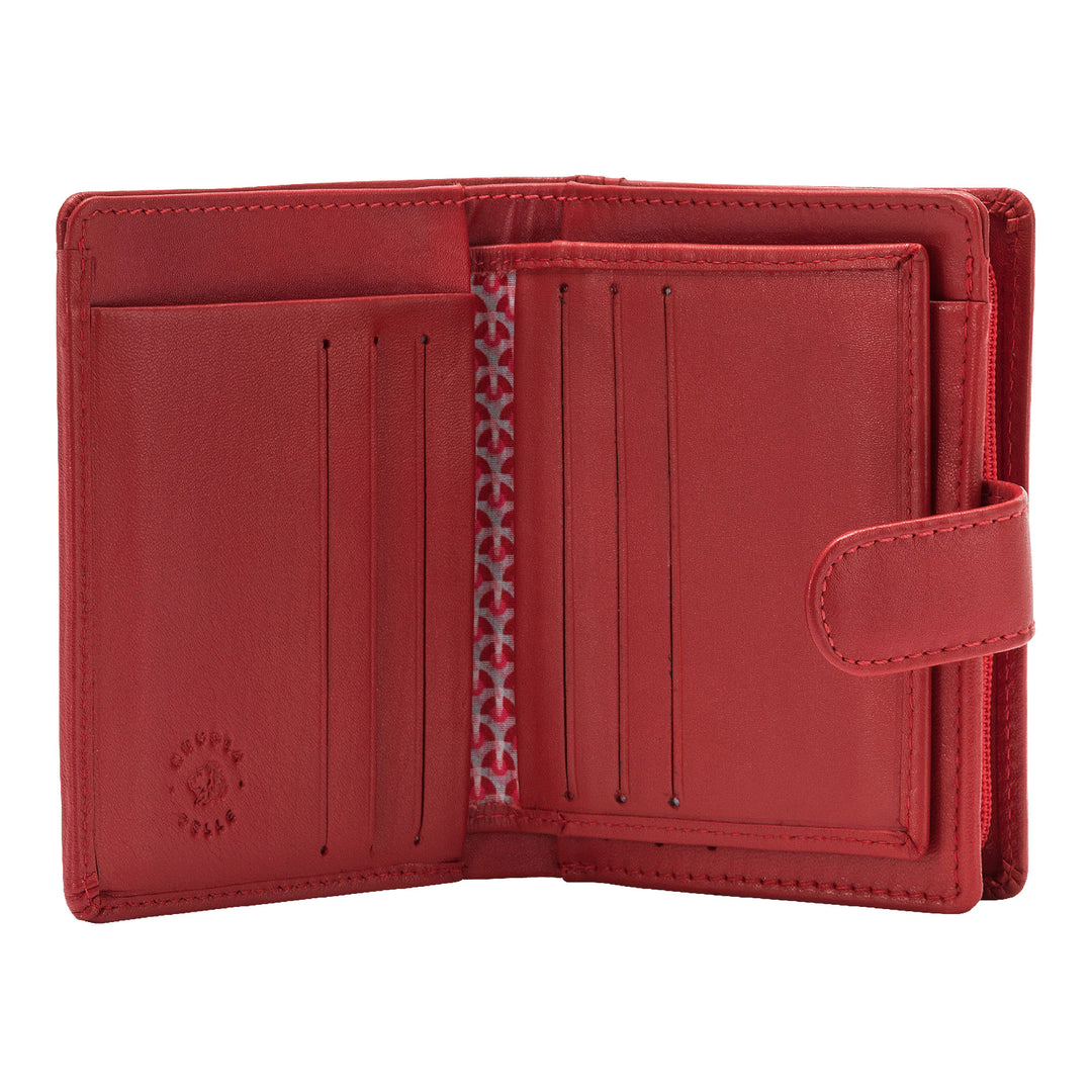 Small Women's Wallet Leather Nuvola with leather zip holder with button closure and 11 card pockets