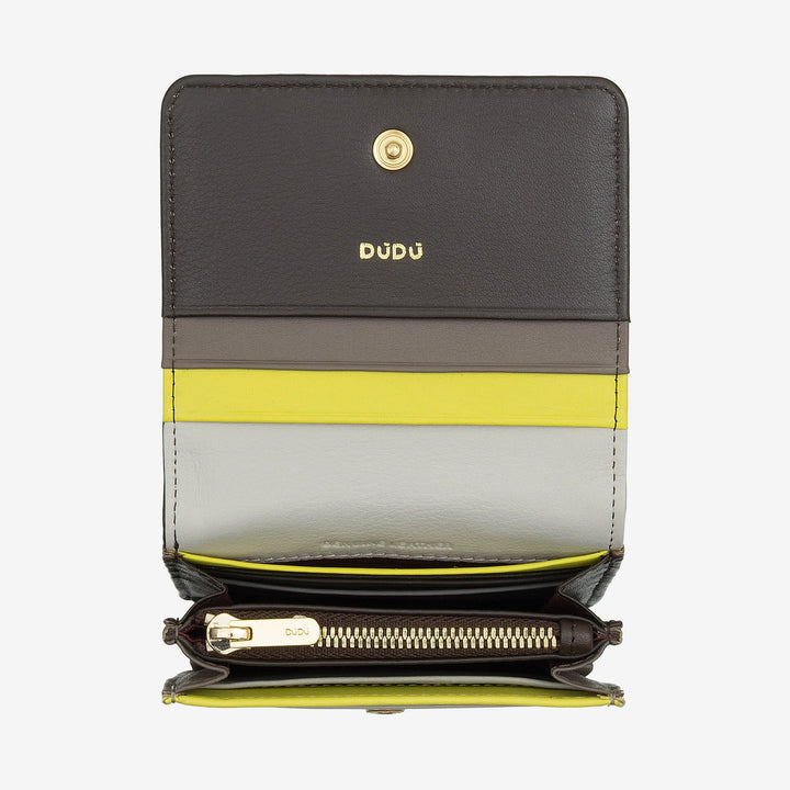 DUDU Kleine, ultrakompakte, farbenfrohe Damenbrieftasche aus Leder mit RFID-Schutz, Innenreißverschluss und 8 Kartenfächern
