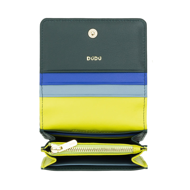 DUDU Women's Wallet Small RFID Shielded Leather Ultra Compact with Internal Zip and 8 Card Holders