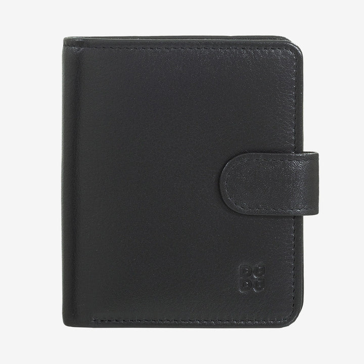 DUDU Kleine Damen-Geldbörse aus Leder mit Reißverschluss, Münzbörse, kompakte Geldbörse mit Knopfverschluss, Geldscheinhalter, Kartenhalter und RFID-Schutz