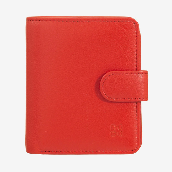 DUDU Kleine Damen-Geldbörse aus Leder mit Reißverschluss, Münzbörse, kompakte Geldbörse mit Knopfverschluss, Geldscheinhalter, Kartenhalter und RFID-Schutz