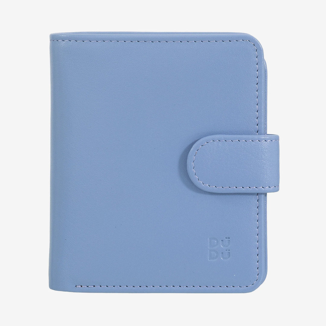 DUDU Kleine Damen-Geldbörse aus Leder mit Reißverschluss, Münzbörse, kompakte Geldbörse mit Knopfverschluss, Geldscheinhalter, Kartenhalter und RFID-Schutz