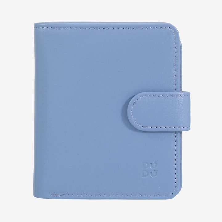 DUDU Kleine Damen-Geldbörse aus Leder mit Reißverschluss, Münzbörse, kompakte Geldbörse mit Knopfverschluss, Geldscheinhalter, Kartenhalter und RFID-Schutz