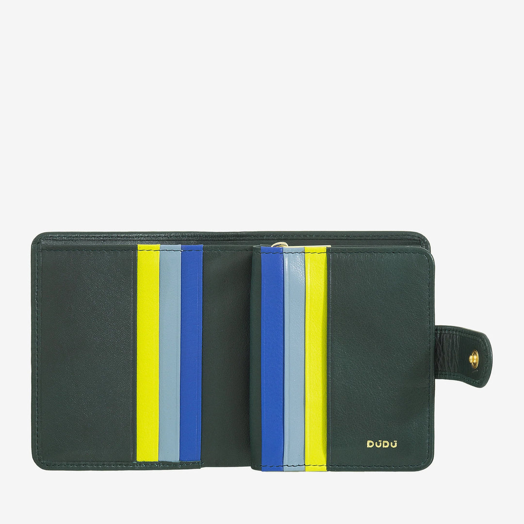 DUDU Kleine Damen-Geldbörse aus Leder mit Reißverschluss, Münzbörse, kompakte Geldbörse mit Knopfverschluss, Geldscheinhalter, Kartenhalter und RFID-Schutz