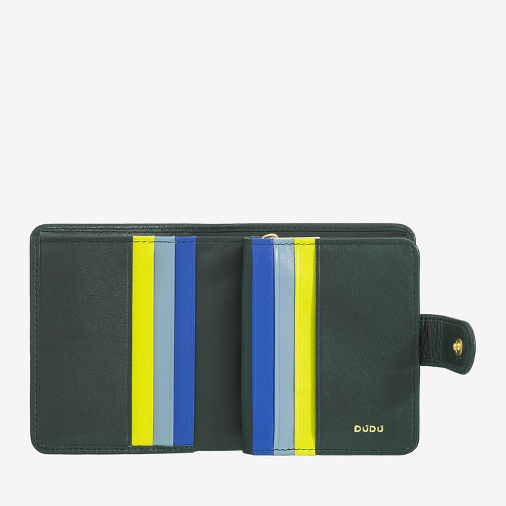 DUDU Kleine Damen-Geldbörse aus Leder mit Reißverschluss, Münzbörse, kompakte Geldbörse mit Knopfverschluss, Geldscheinhalter, Kartenhalter und RFID-Schutz