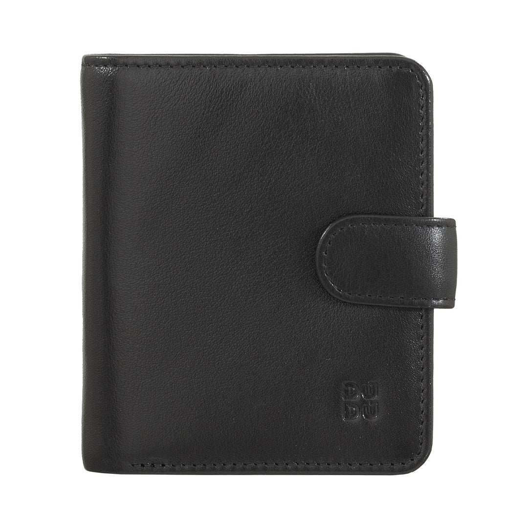 Dudu small leather wallet with zipper door, compact handbag portfolio with button closure, banknotes, card holder and RFID protection