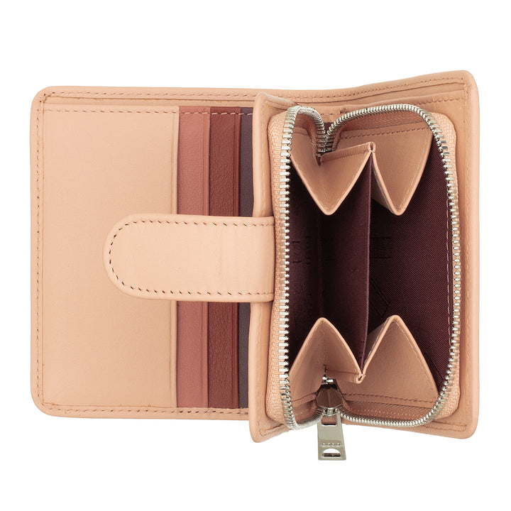 Dudu small leather wallet with zipper door, compact handbag portfolio with button closure, banknotes, card holder and RFID protection