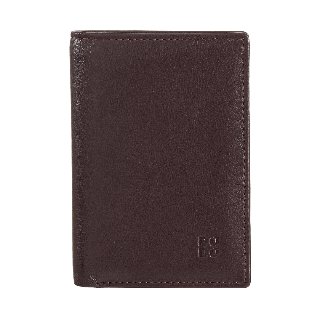 DUDU Men's Slim leather wallet, small and thin design, brings money and cards cards, compact wallets with flap and window