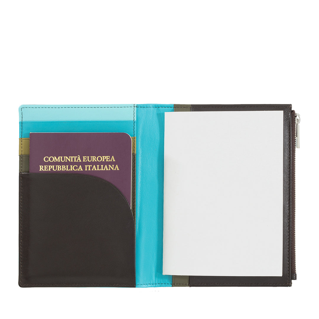 DUDU RFID Leather Travel Document Holder Passport Door Block Notes A6 with Side Zipper