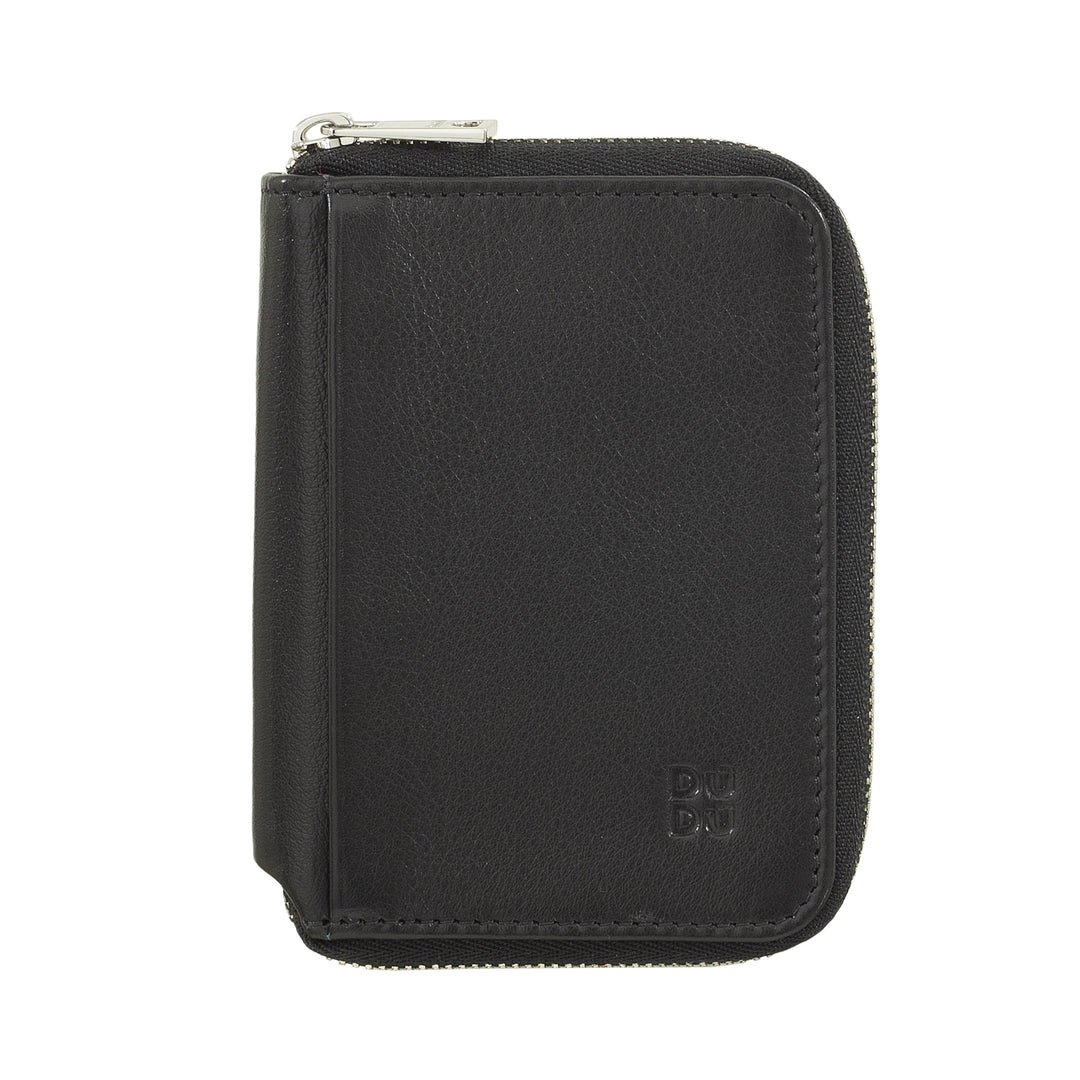 DUDU Men's Small Soft Leather Wallet with Zip, Ultra Compact Mini Wallet with zipper, Banknotes, Card holders and Cards