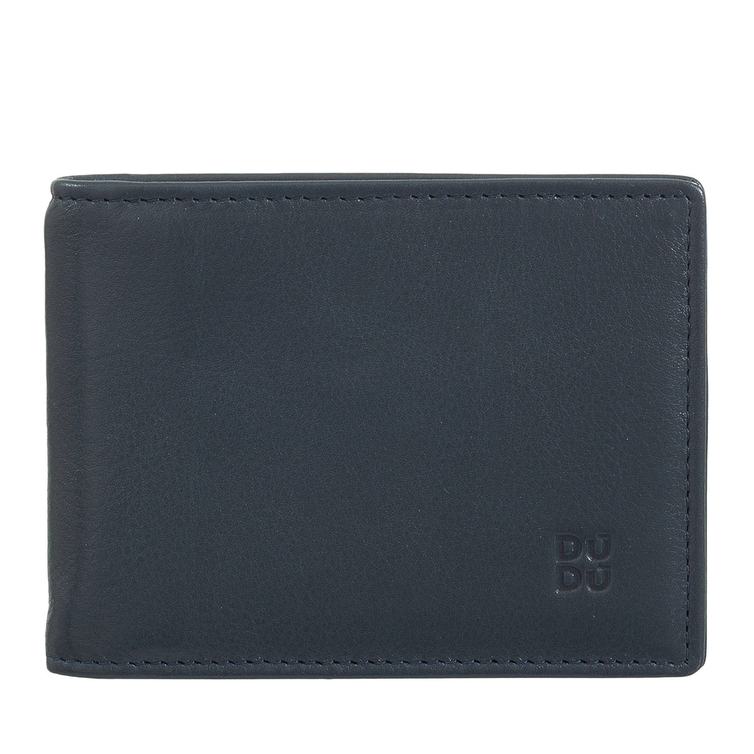 DUDU men's wallet with clip stopsoldi, small compact thin portfolio with rfid protection, credit card holder and rear zip