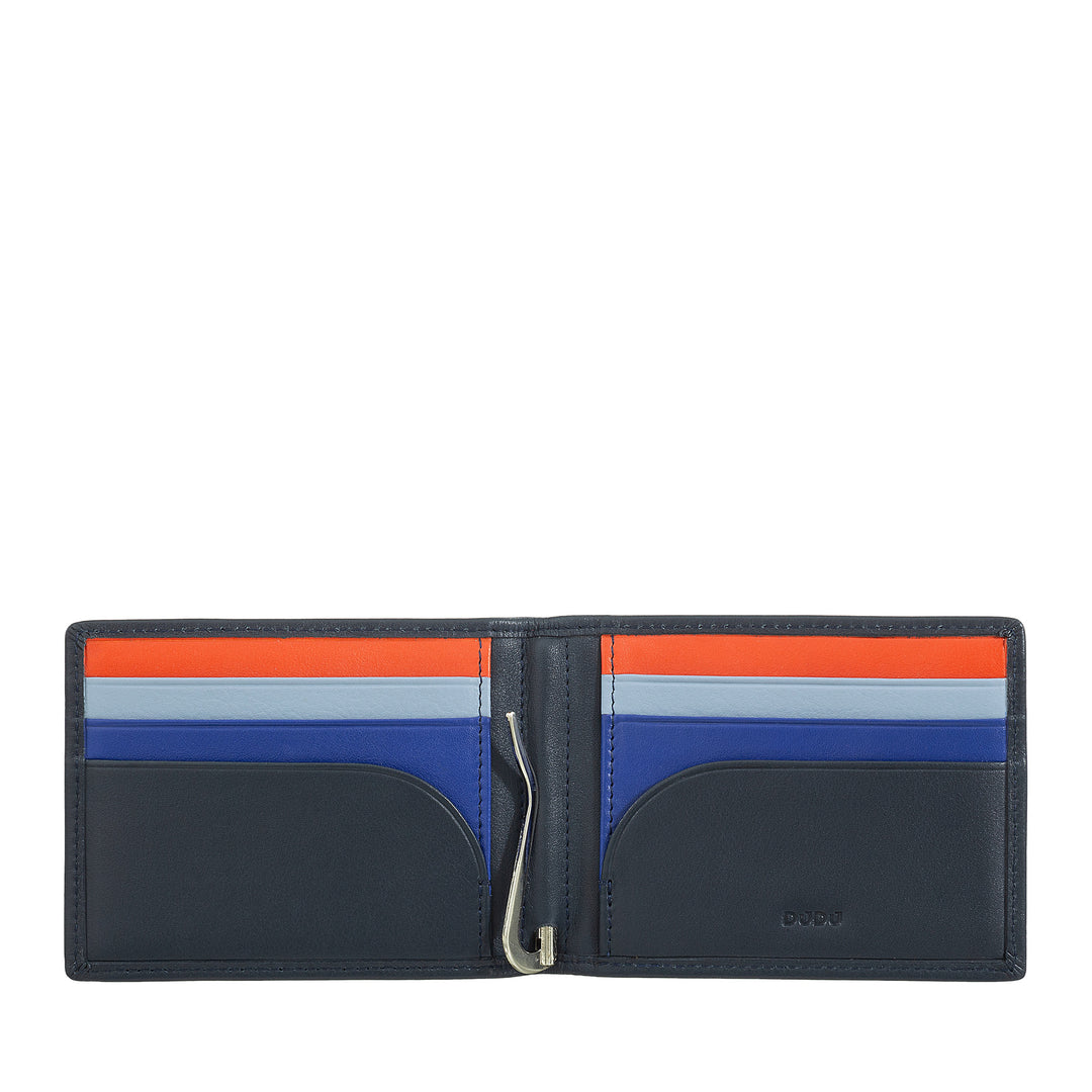 DUDU men's wallet with clip stopsoldi, small compact thin portfolio with rfid protection, credit card holder and rear zip