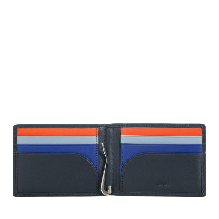 DUDU men's wallet with clip stopsoldi, small compact thin portfolio with rfid protection, credit card holder and rear zip