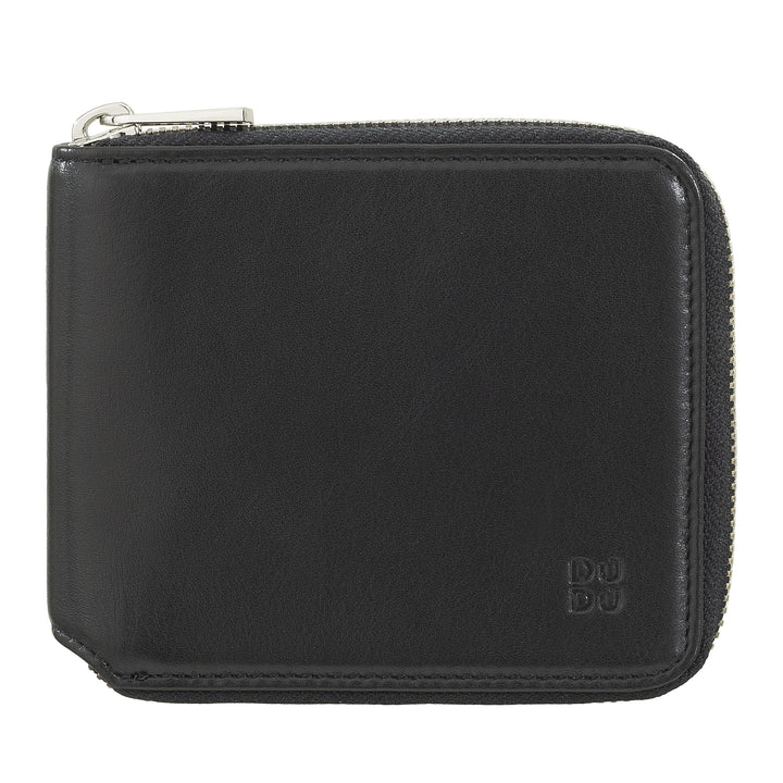 DUDU Men's Wallet RFID Leather Coins with Zipper Outdoor Zip Small with 6 Slot Cards