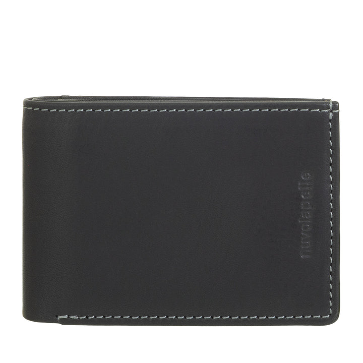 Nuvola Pelle Herren-Mini-Leder-Geldbörse mit Münzfach – kompakt und elegant, für Jackentasche, mit Kartenfächern, transparenten Fenstern und minimalistischem Design