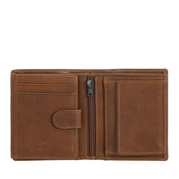 Nuvola Pelle mænds lille læderpung med møntpung - Kompakt ægte læderpung med rum til kort, sedler, indvendig lynlås og mønter