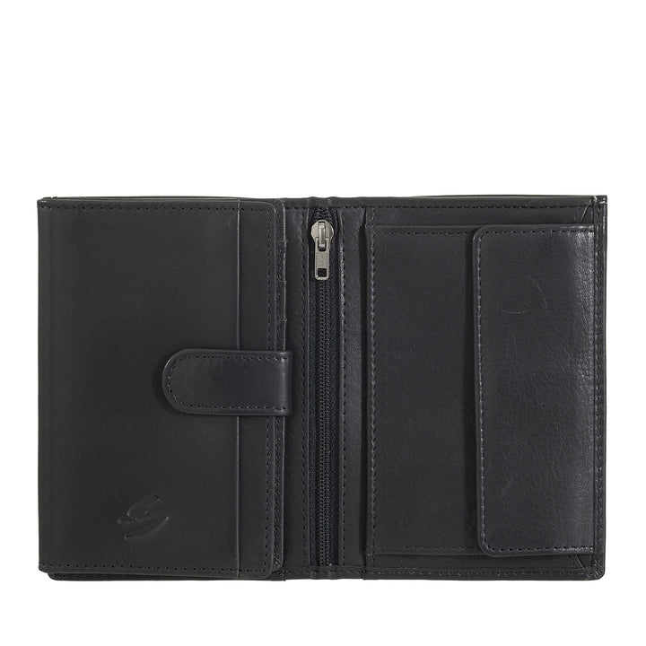 Nuvola Pelle Vertikal Läderplånbok för män - Elegant Bifold-plånbok med myntväska, intern flikstängning, kortfack och blixtlåsficka
