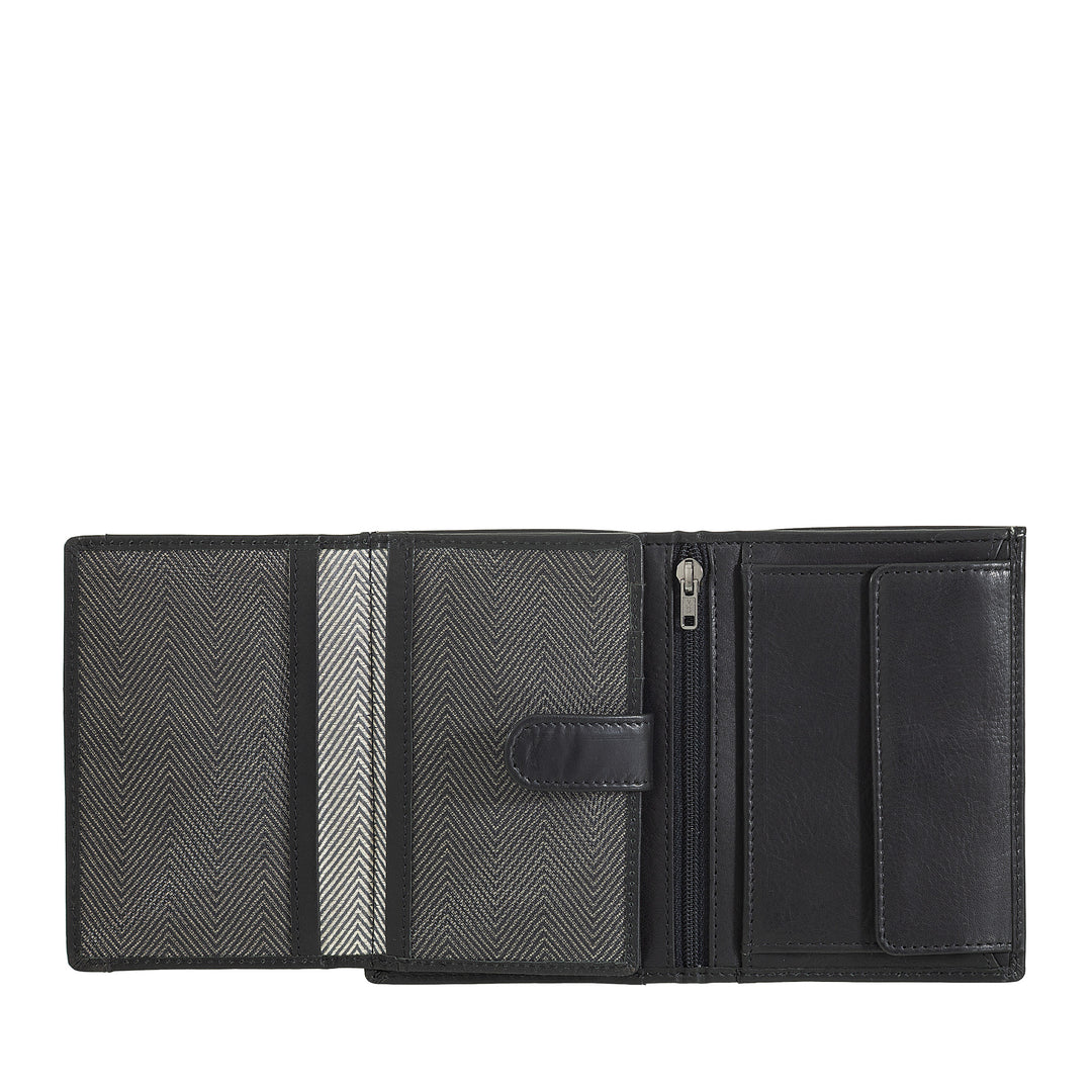Nuvola Pelle Vertikal Läderplånbok för män - Elegant Bifold-plånbok med myntväska, intern flikstängning, kortfack och blixtlåsficka
