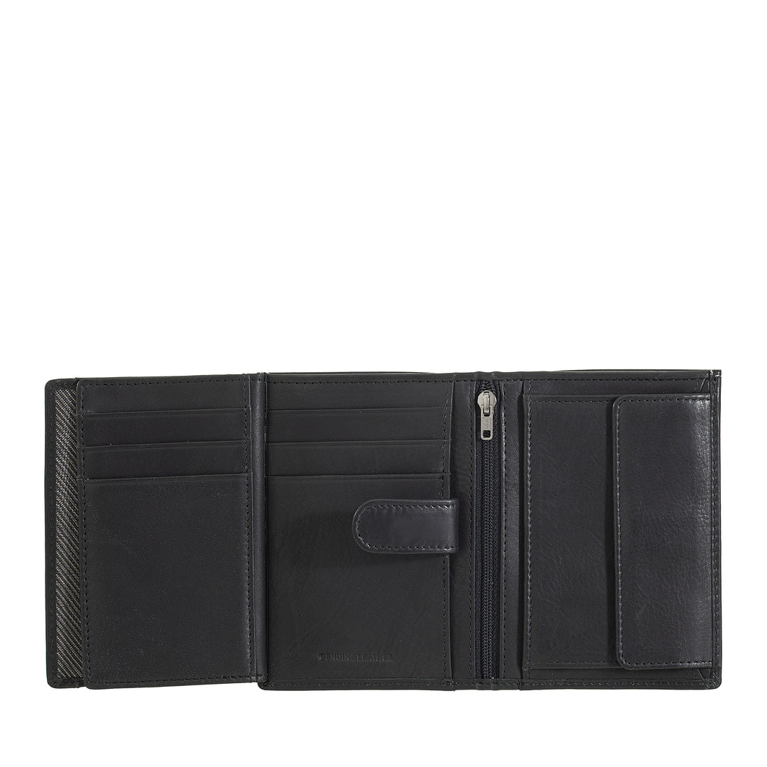Nuvola Pelle Vertikal Läderplånbok för män - Elegant Bifold-plånbok med myntväska, intern flikstängning, kortfack och blixtlåsficka