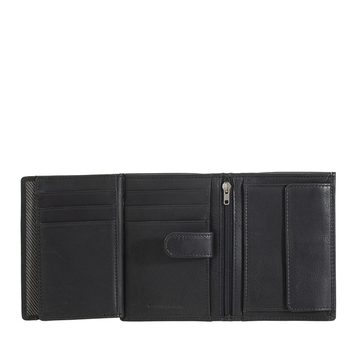 Nuvola Pelle Vertikal Läderplånbok för män - Elegant Bifold-plånbok med myntväska, intern flikstängning, kortfack och blixtlåsficka