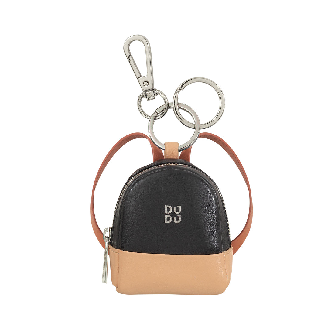 DUDU small bag boars with keychain woman in leather, design with mini backpack, zip zipper, double ring and carabiner