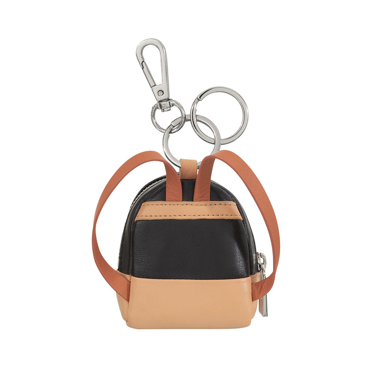 DUDU small bag boars with keychain woman in leather, design with mini backpack, zip zipper, double ring and carabiner