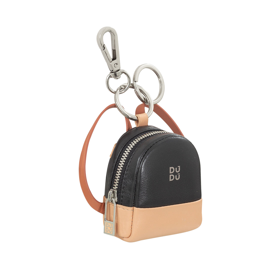 DUDU small bag boars with keychain woman in leather, design with mini backpack, zip zipper, double ring and carabiner