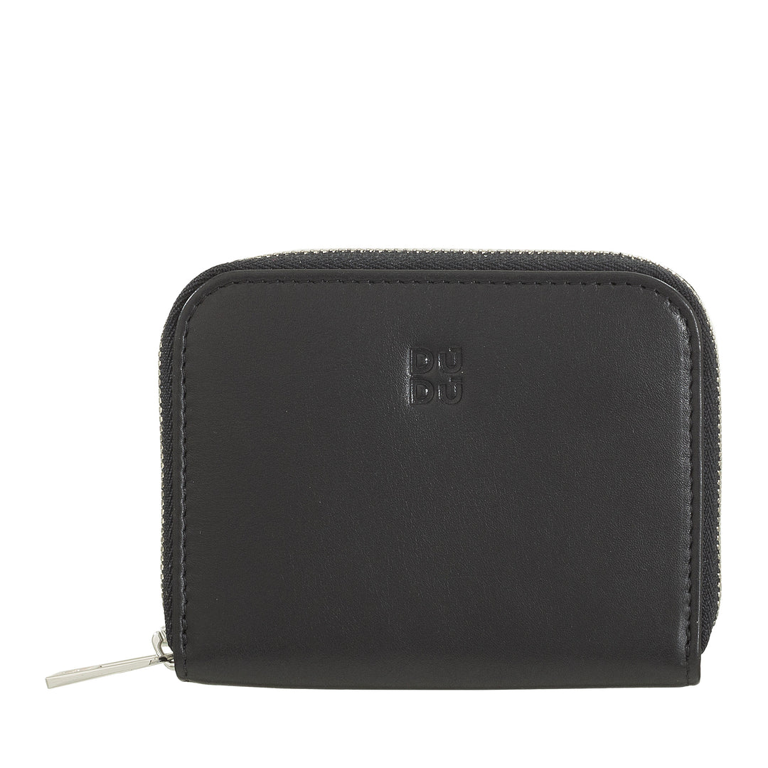 DUDU Portamonete Men's Woman Piccolo Pocket in Colored Leather with zipper, Card holder pockets, compact wallet