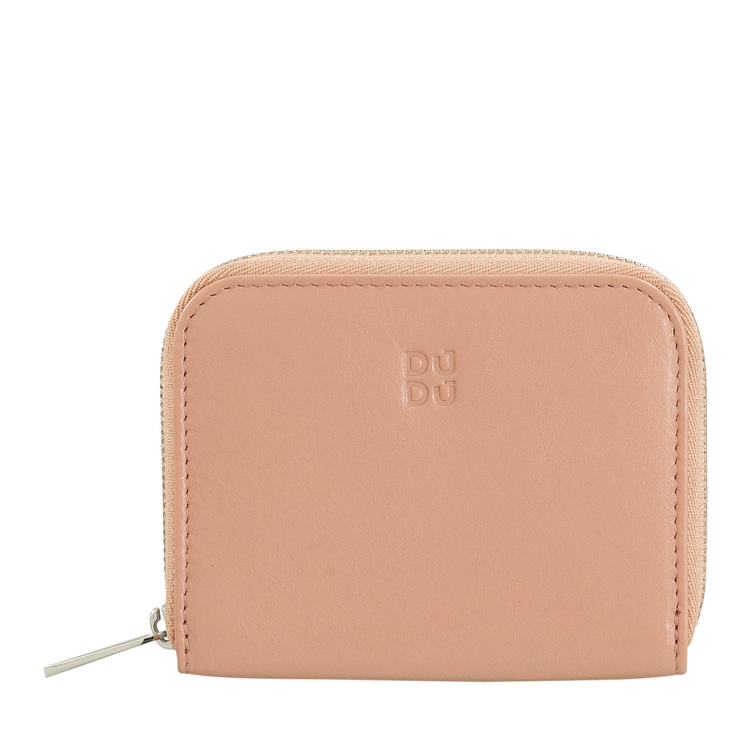 DUDU Portamonete Men's Woman Piccolo Pocket in Colored Leather with zipper, Card holder pockets, compact wallet