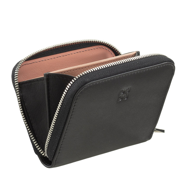 DUDU Portamonete Men's Woman Piccolo Pocket in Colored Leather with zipper, Card holder pockets, compact wallet