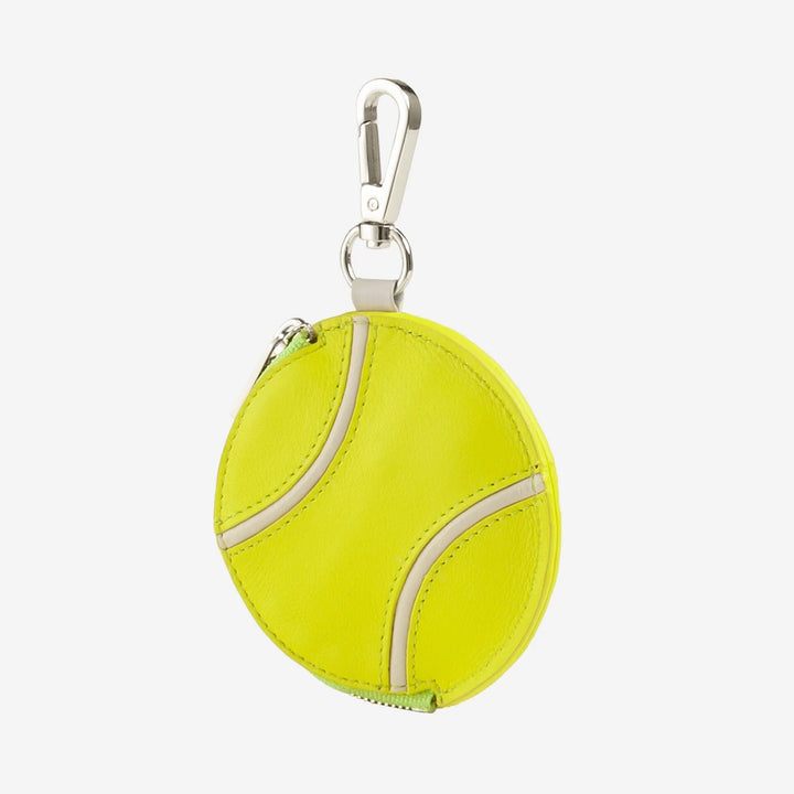 DUDU Münzgeldbörse in Tennisballform aus echtem Leder mit Reißverschluss, limitierte Auflage, mit Karabiner, exklusives Design, Gelb