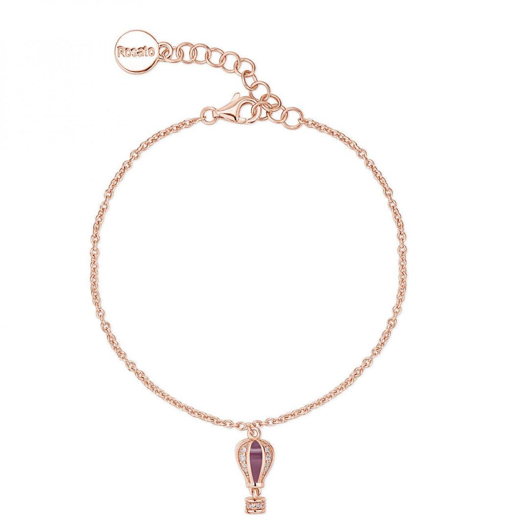 Rosato bracciale Mongolfiera argento 925 finitura PVD oro rosa cubic zirconia smalto viola RZAR.14 - Capodagli 1937