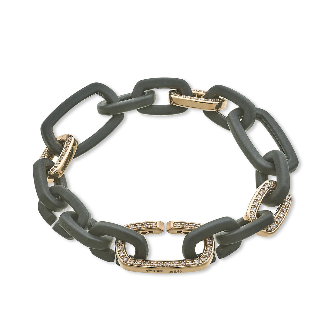 Golay-Kettenarmband aus schwarzem Titan mit drei kleinen Ringen und einem großen mit Diamanten besetzten Ring aus 18 Karat Roségold, 18 cm GBR056O3DINE-180