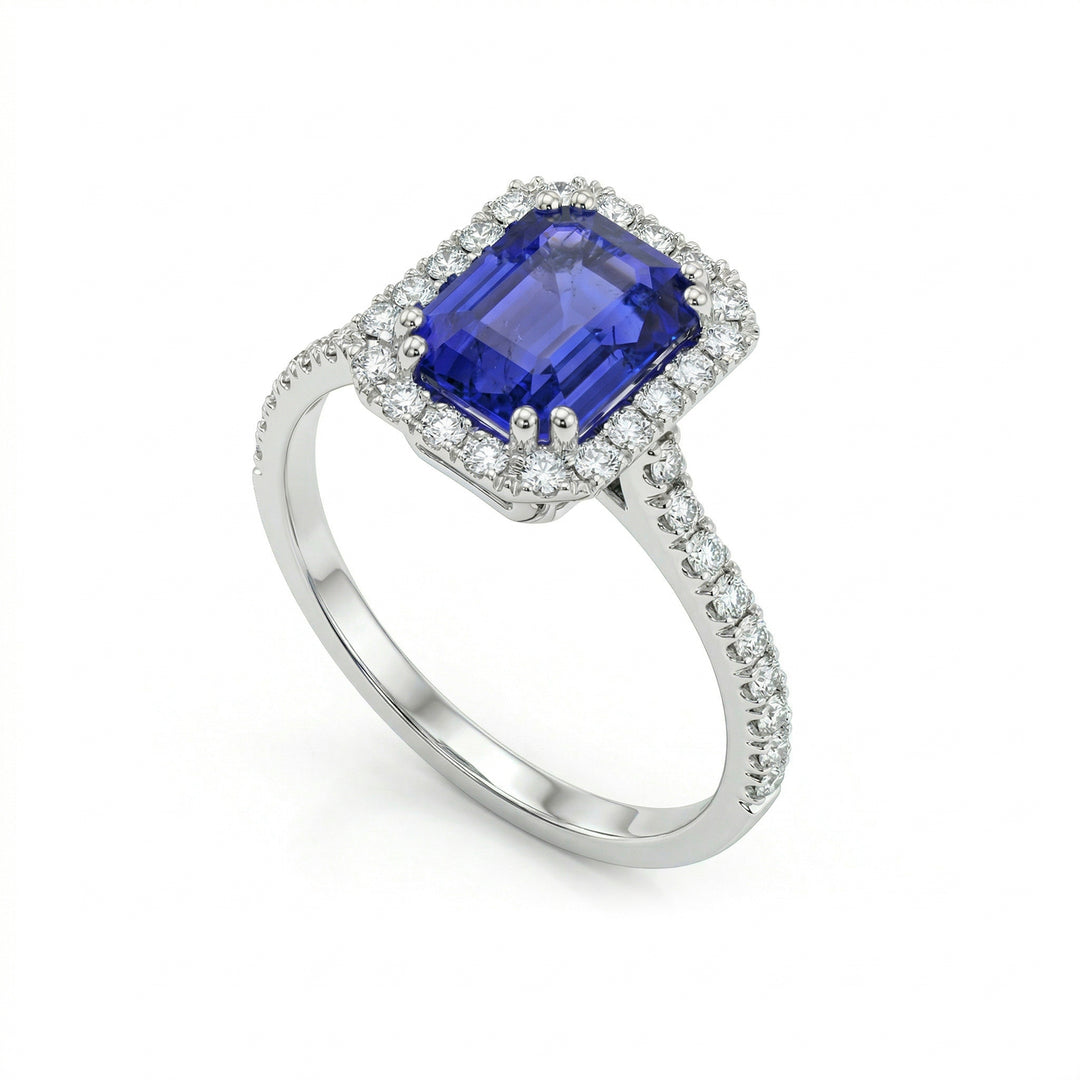 Golay ottekantet tanzanit ring 8x6 og diamanter ACLC072DITZ4-23073110018