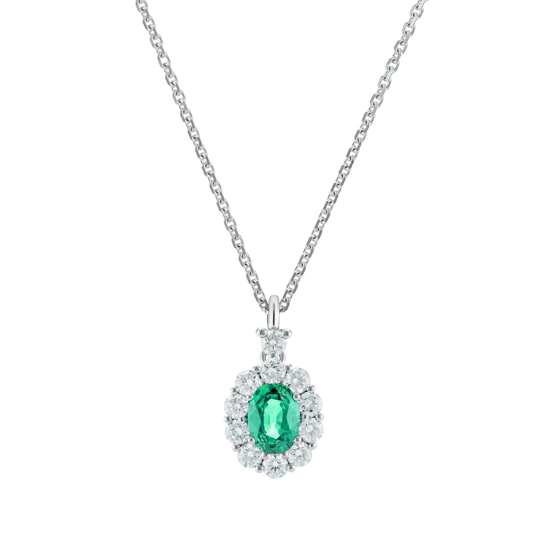 Golay 4x3 oval smaragd halskæde, diamanter og bezel PCL041DISM34-26085110084