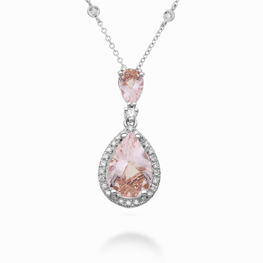 Golay halskæde drop morganites 8x6 og 6x4 og diamanter PCLC209DMO68-23250110100