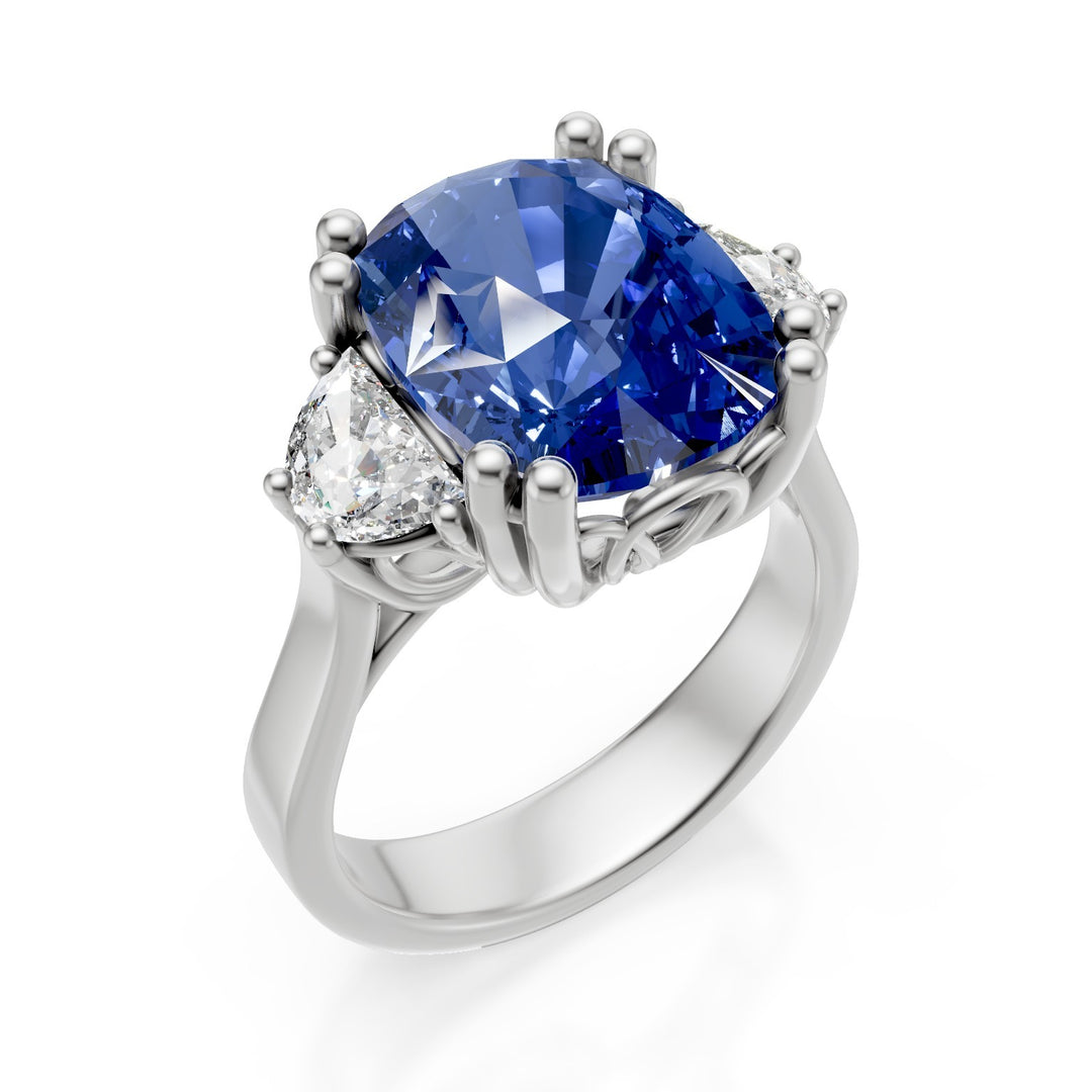 World Diamond Group 12x10 Kissen-Saphirring und seitliche Halbmonde APU524DZB-25049110096