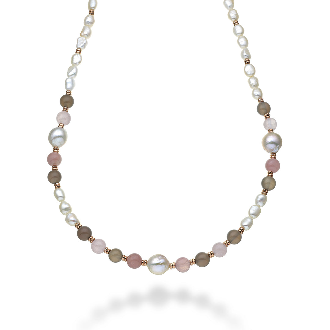 Mikiko cl ag925 fw bar 6/7 nucl.11/12 rosa opal och grå agat 8mm 60 cm MC7133A3OPALEROSA