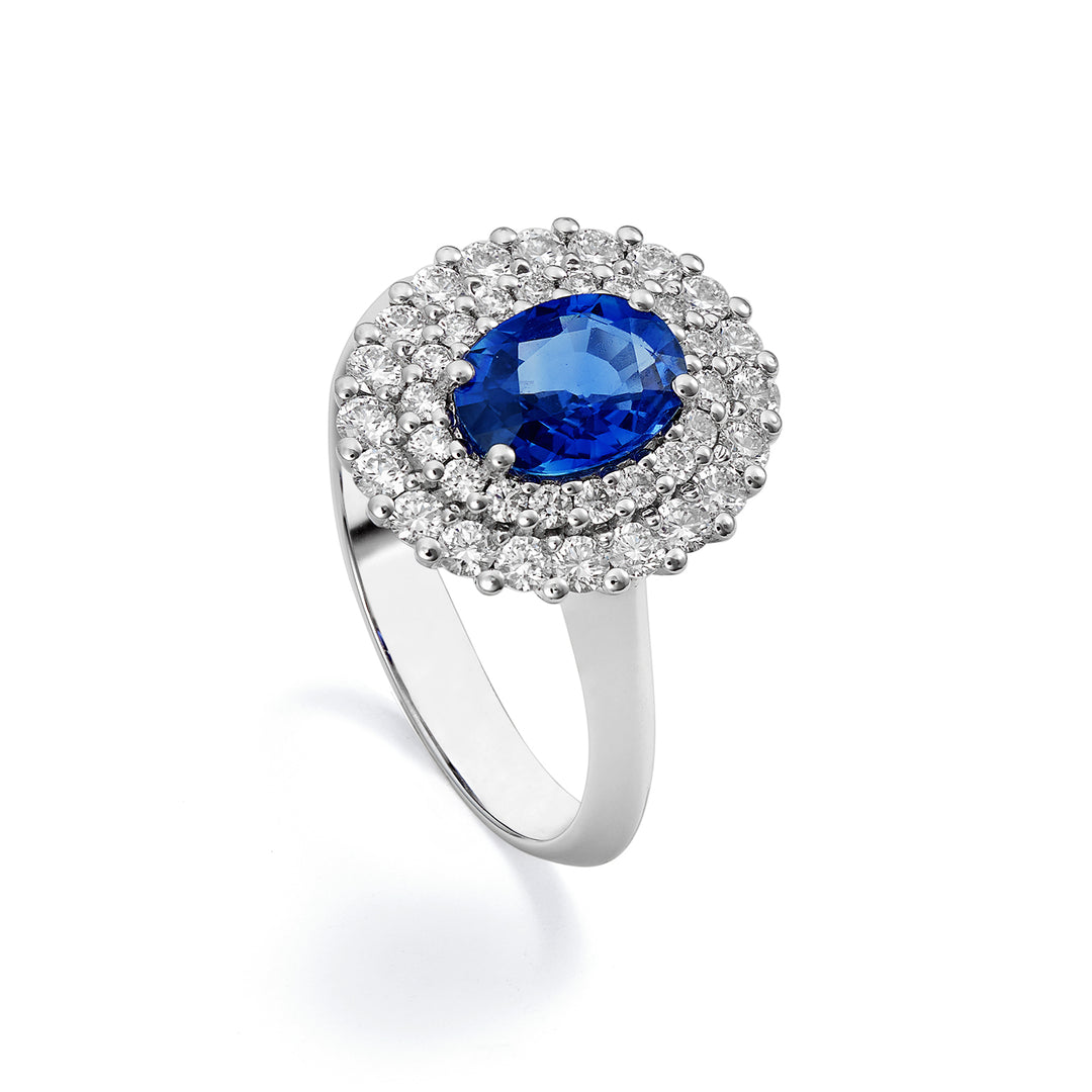 Golay-Ring mit 5x4 ovalem Saphir und Doppelkontur ACLC128DIZB45-22143110181