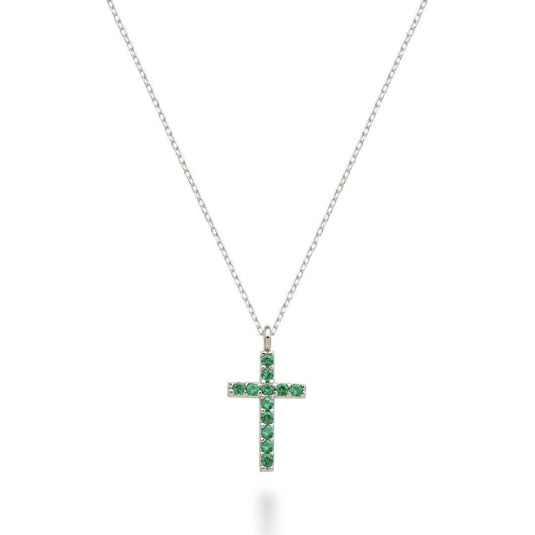 Mikiko cl 18k kryds størrelse 2 (1,0 cm) hvidguld med smaragder 0,05 ct MDCRO2O4SMR