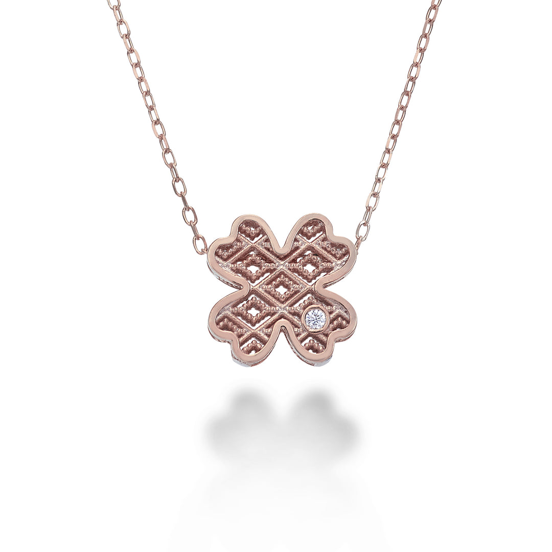 Nihama cl 18k roséguld klöverblad diam. ct.0,01 NDQUADRO3