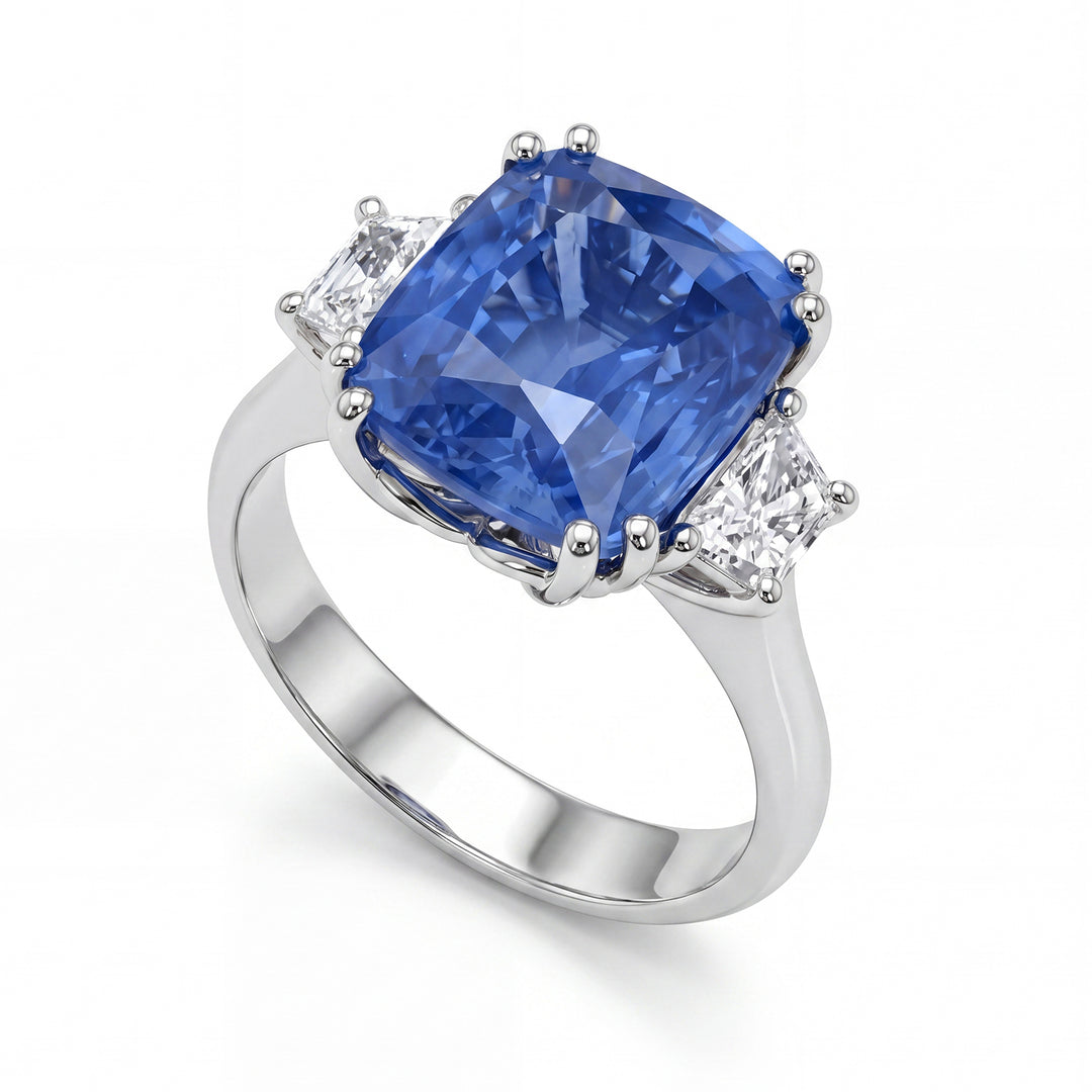 World Diamond Group Kissen-Saphirring 11x9 und trapezförmiger Lat-Diam ACL135DIZB911-23019110054