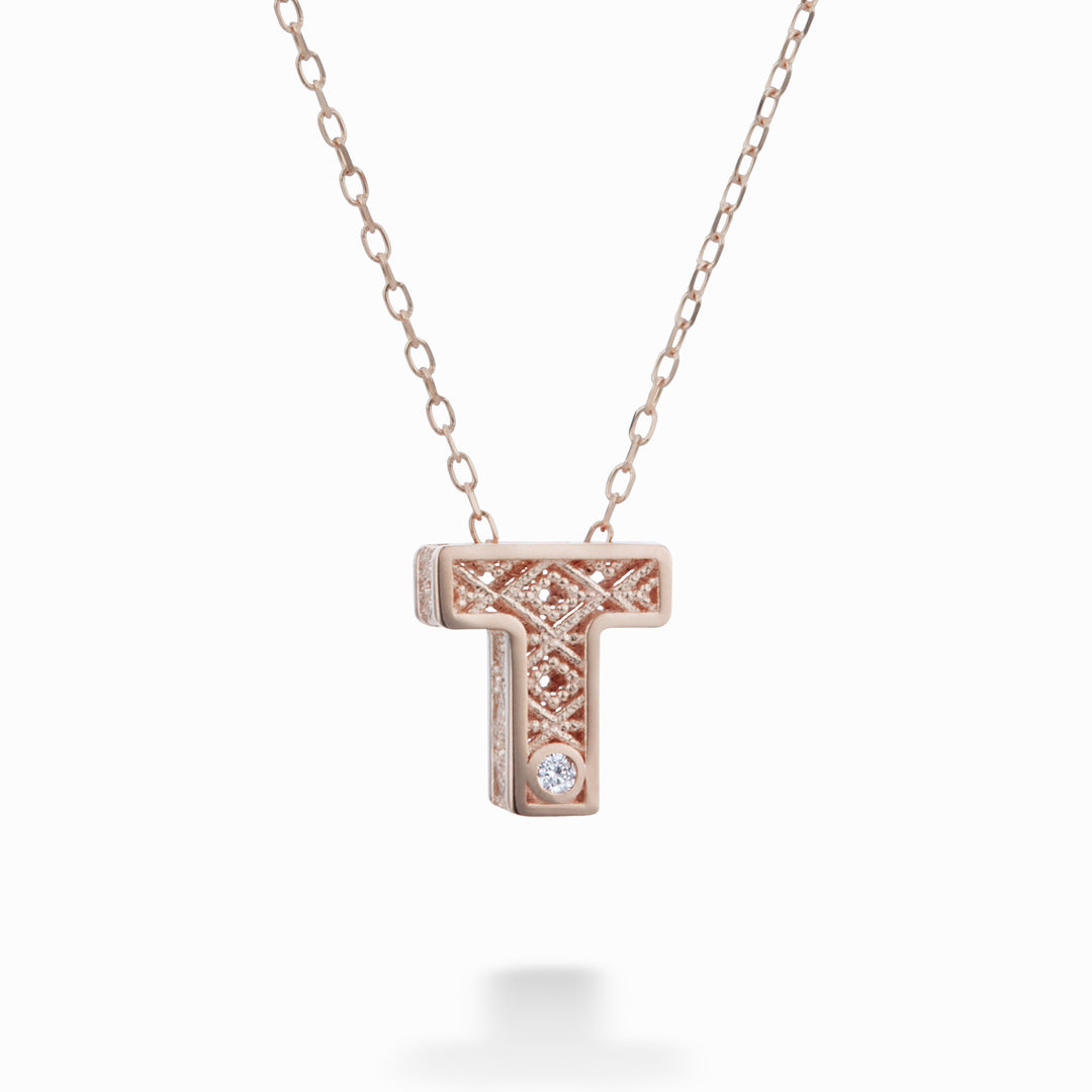 Mikiko cl 18k bokstav t roséguld diam. ct.0,01 MDLETTO3