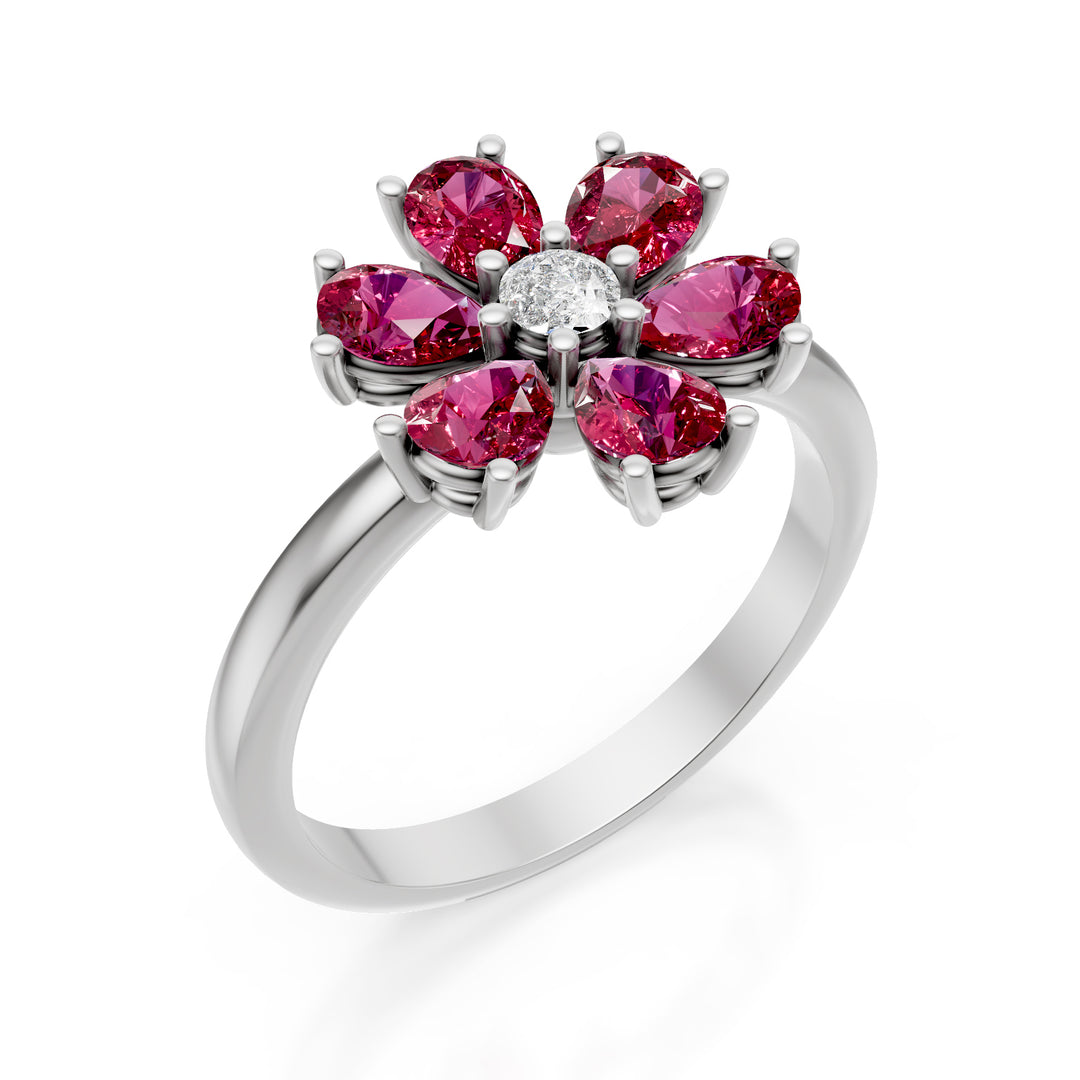 Golay flower ring six drops ruby 4x3 white AMP564DRU010B-24303110042