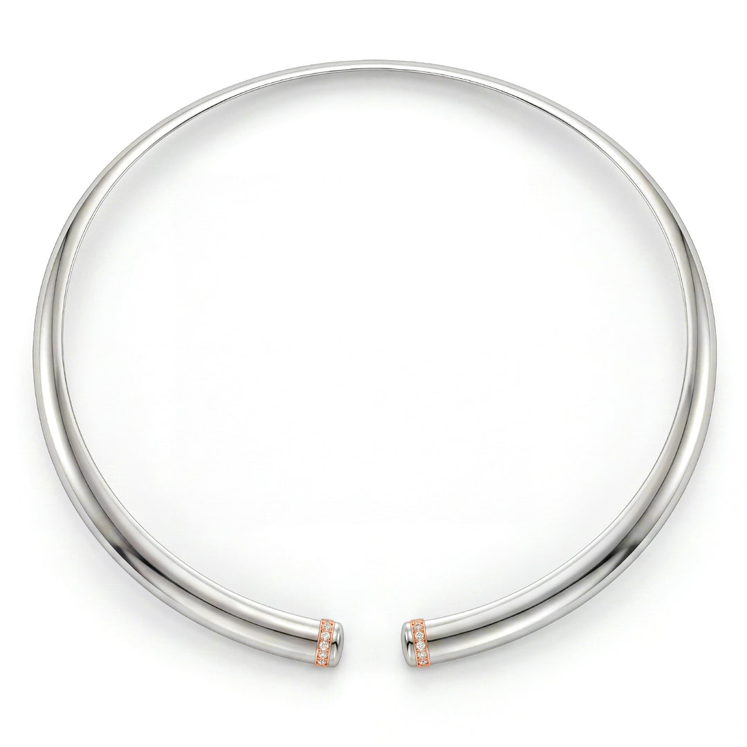 Golay-Halsband aus weißem, poliertem Titan mit Elementen aus 18 Karat Roségold, besetzt mit Diamanten, mittlere Größe GD013O3DILUC_M