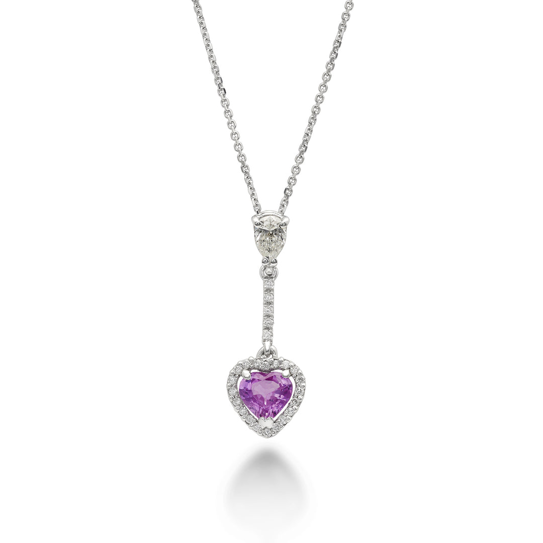Golay rosa safir hjärta hänge halsband 5x5 och diamanter PCL201DZPH55-22271110053