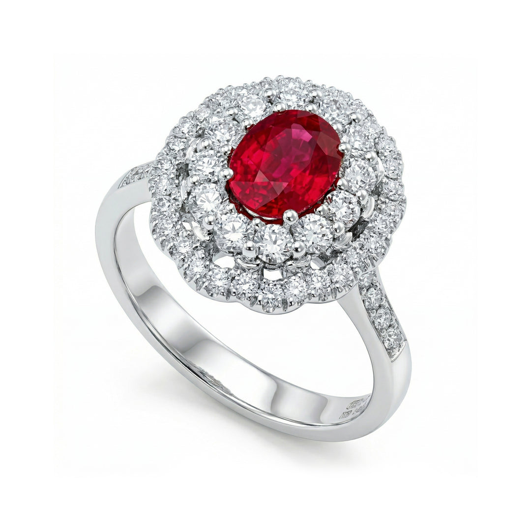 Golay oval rubinring 7x5 og diamantkontur + stilk ACLC050DIRU-22131110055