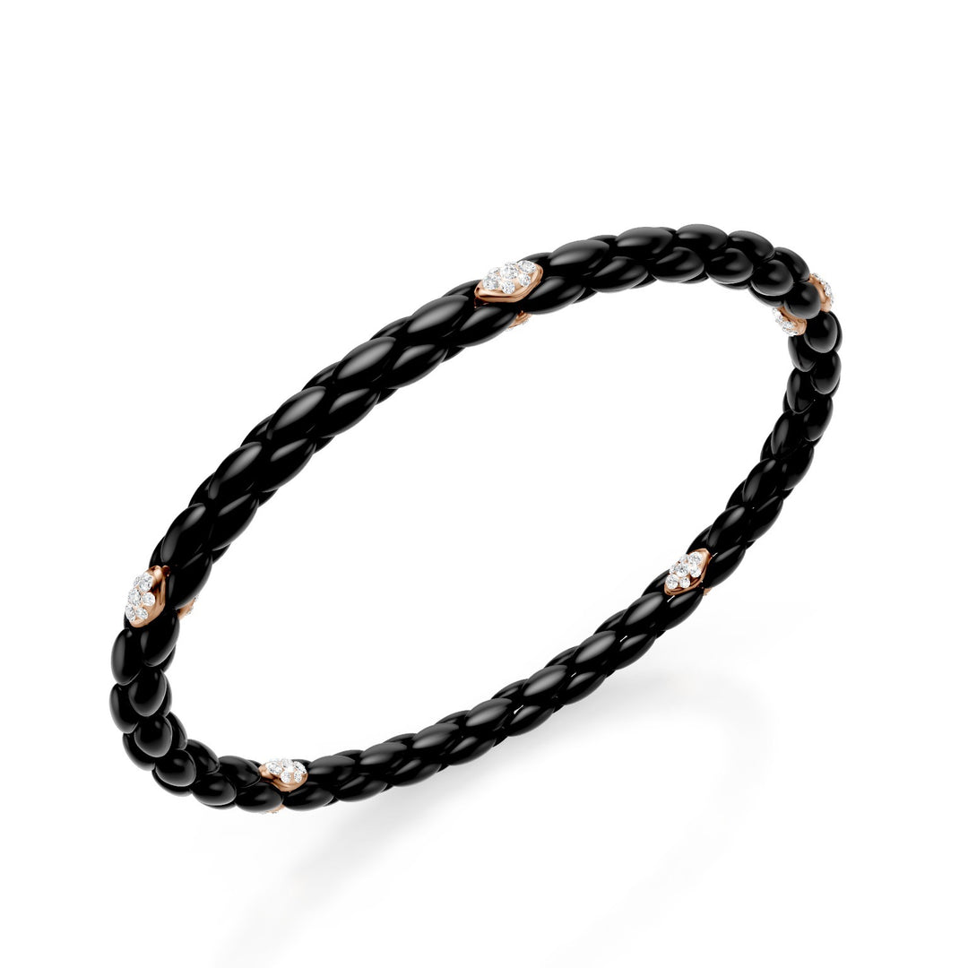 Golay sort titanium armbånd, med 5 18 karat roseguld pavet indlæg, sildebensled, 17 cm GBR032E5O3DINE-170